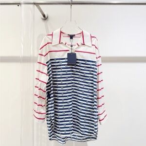 Authentic Louis Vuitton Navy and Pink Striped Button Down Shirt